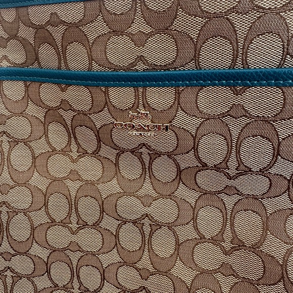 Coach Signature Brown and Teal Shoulder Bag - Picture 2 of 10